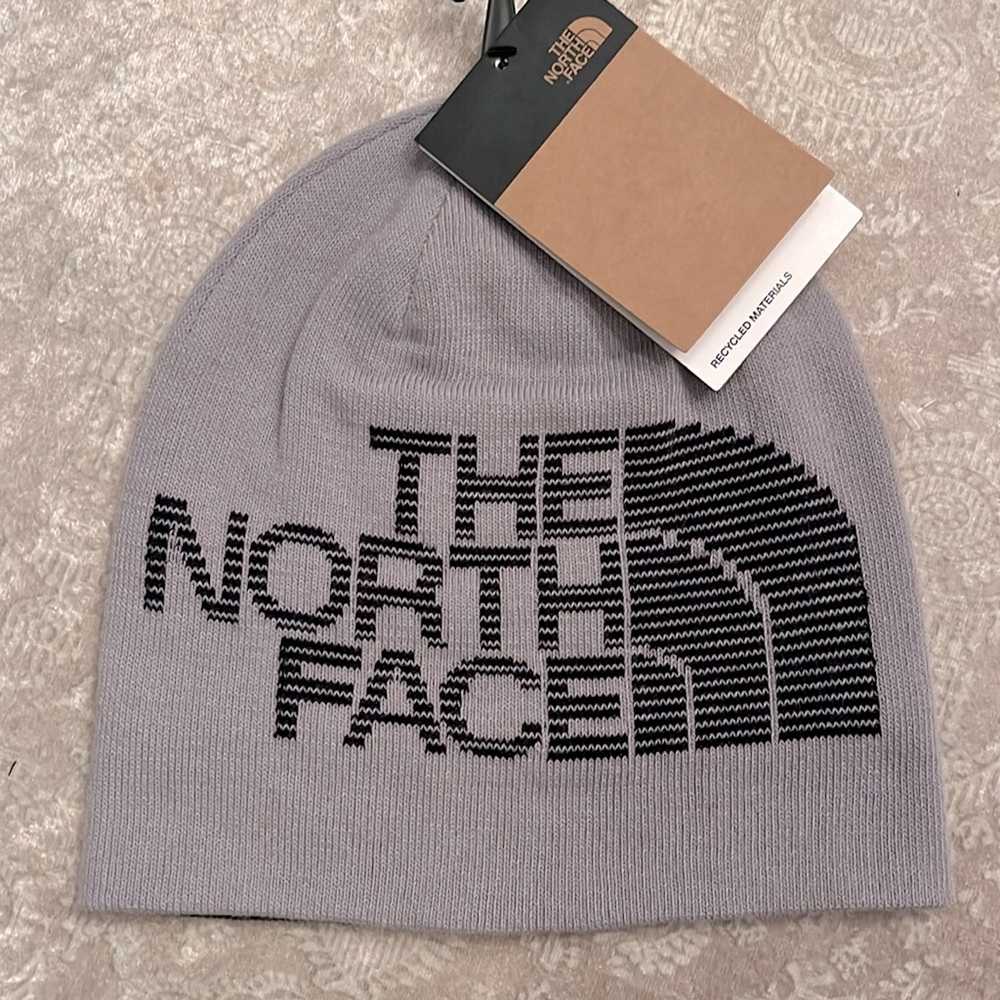 Brand New The North Face Gray & Black Reversible Highline Knit Beanie Winter Hat - Picture 11 of 11